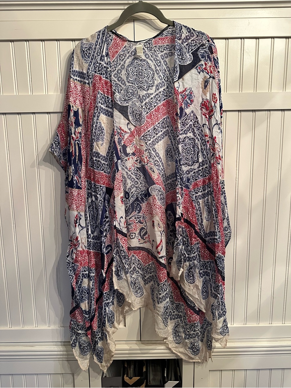 Lightweight Red & Navy Patchwork Kimono